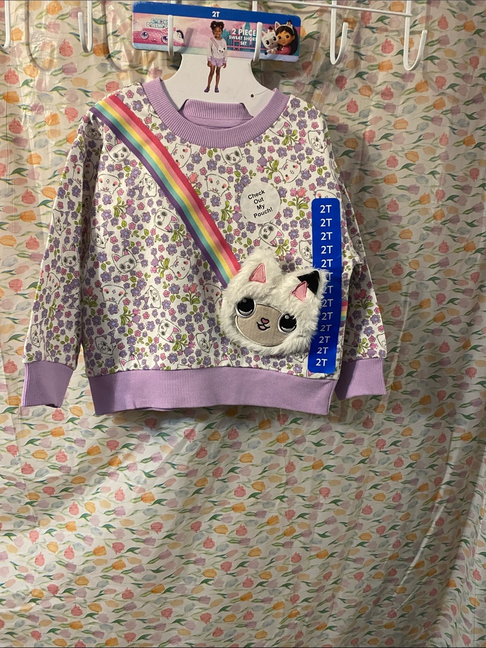 Gabby’s Dollhouse the Movje Cat Pouch Sweatshirt and Shorts set with pouch- Kids